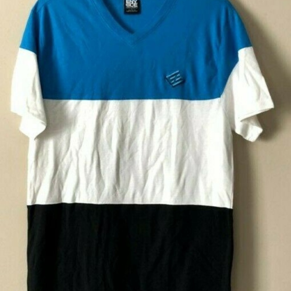 Enyce Sean Combs Block Pattern Striped Shirt V-Nec